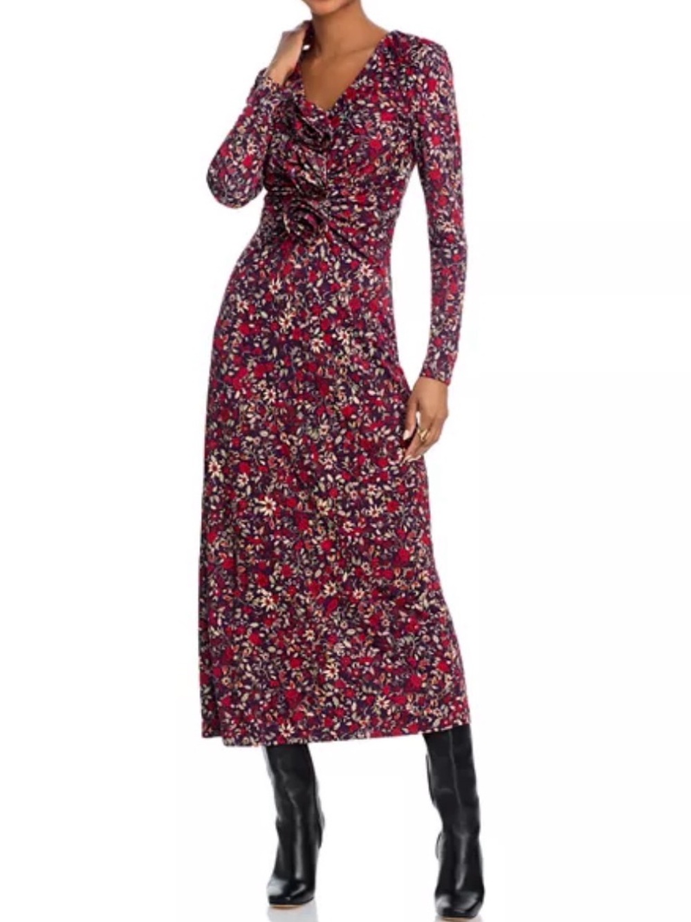 FARM Rio Burgundy Floral Ruffle-Front Midi Dress EUC
- XS